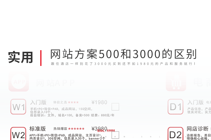 新开公司网站建设方案500元和3000元的区别